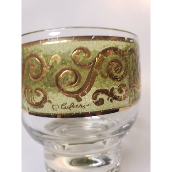 Vintage Culver Signed 24K Gold Green Toledo Cocktail Martini Pitcher & 6 Glasses - Picture 4 of 15